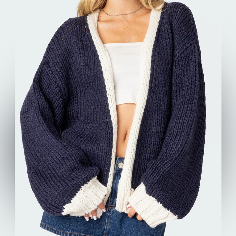 Edikted navy and white chunky sweater